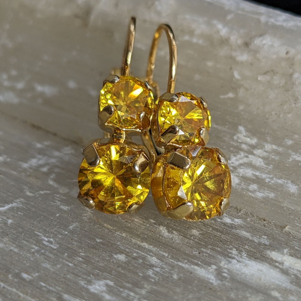 7.2 Total Carats Genuine Bright Yellow Sapphire in 14K Gold Plated Earrings